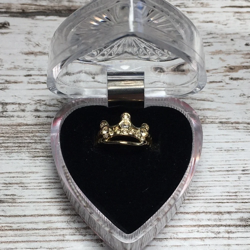 Princess Crown Tiara Ring Size 4.5 Faux Gold with Heart Box